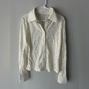 Pink Lily Cream Lace Button-Down Shirt